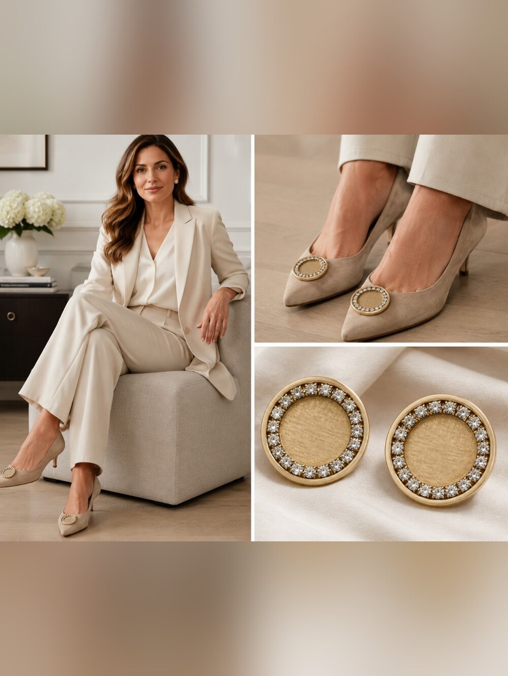 Gold Tone Rhinestone Circle Shoe Clips | Vintage Clip-On Shoe Accessories